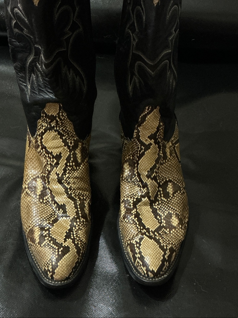Snake-Print Tan & Black Western Boots for Men